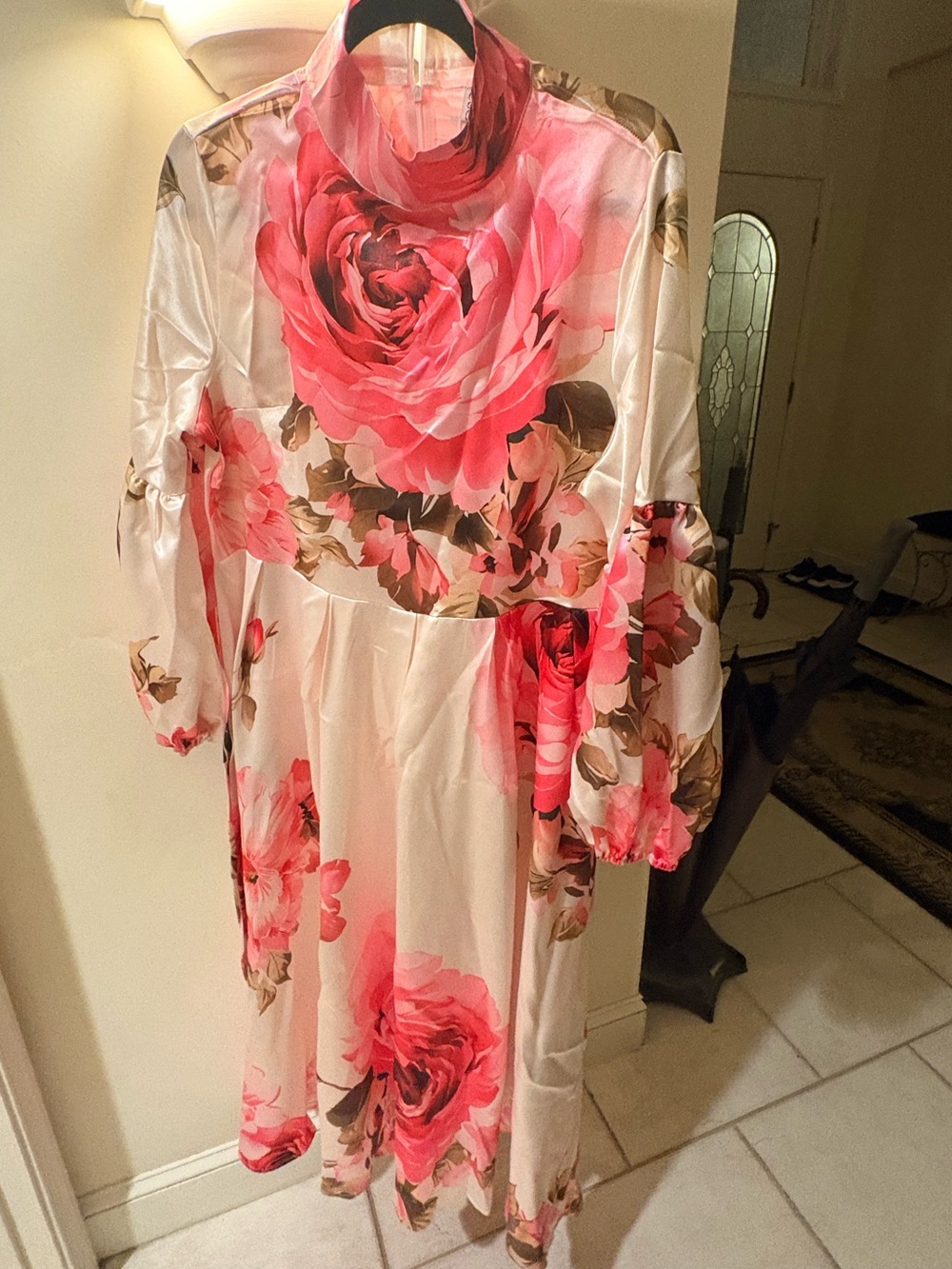 Elegant Pink Floral Satin Wedding Dress for Women